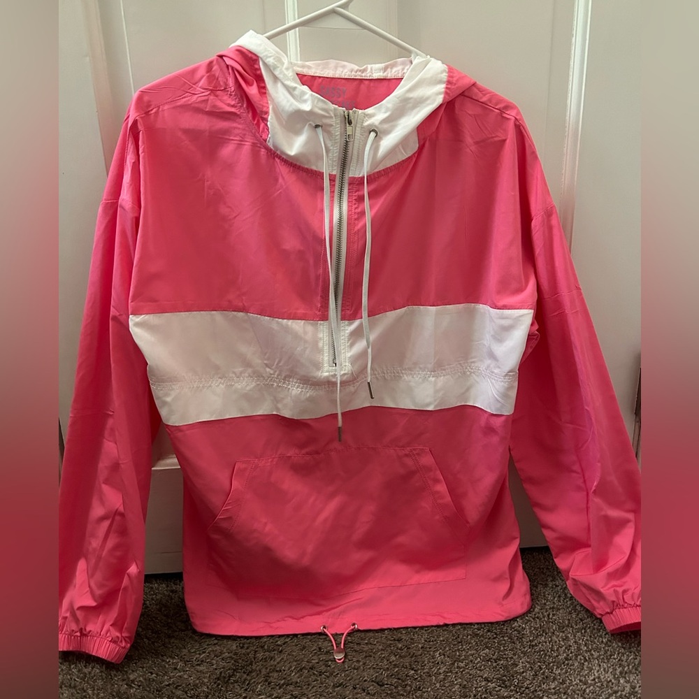 Pink and White rain coat